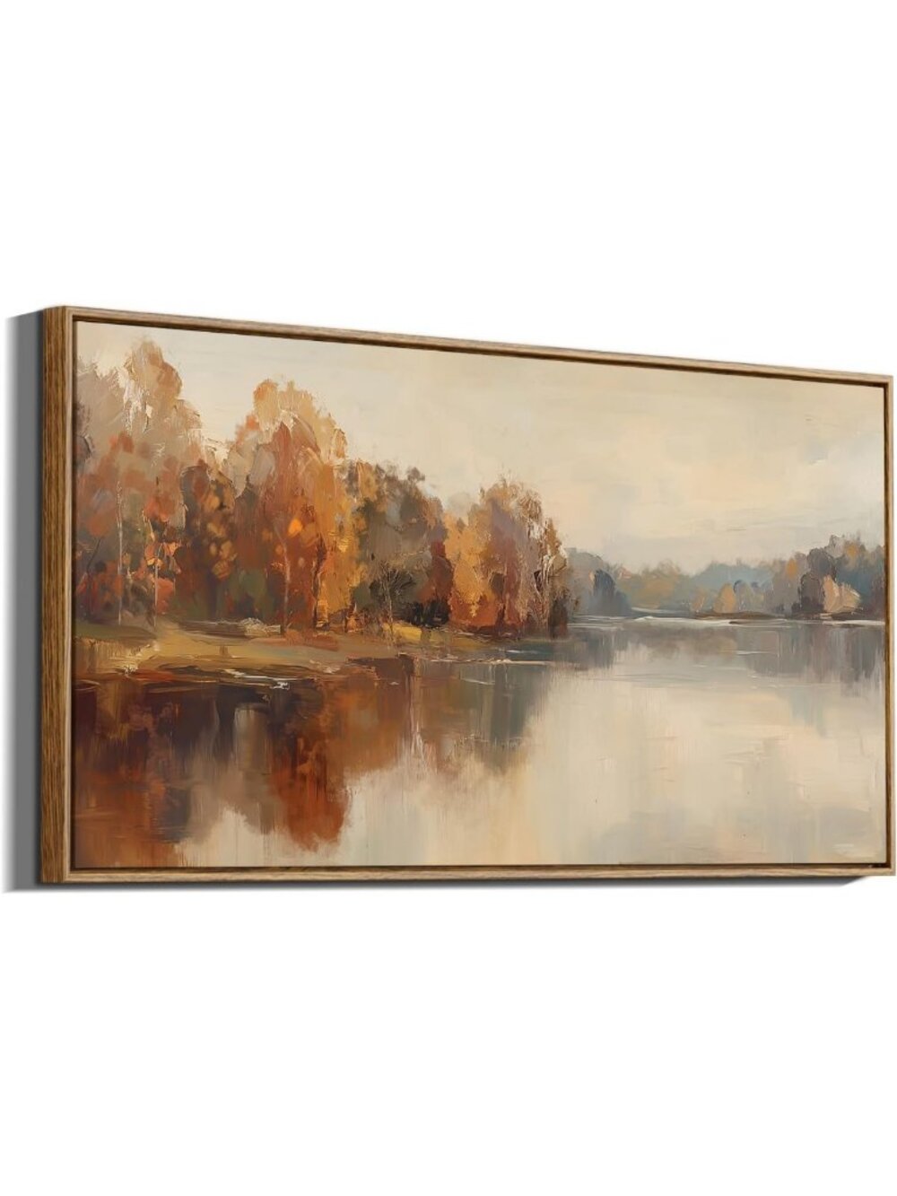Extra Large Framed Fall Wall Art - Autumn Lake Landscape, 20x40 Inch Decor